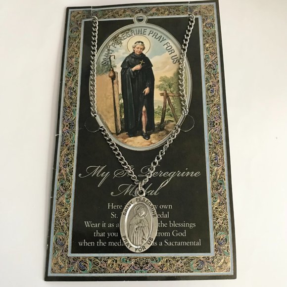 Vintage St Peregrine Cross Necklace Medal Catholic 24" Patron Saint of Cancer - Picture 4 of 12